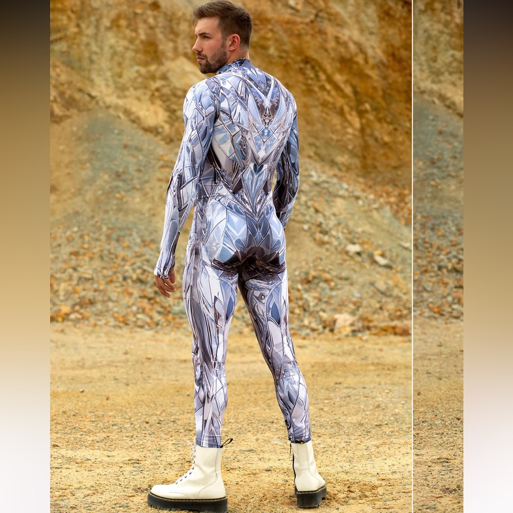 Sleek Geometric / Robot Print Men’s rave outfit